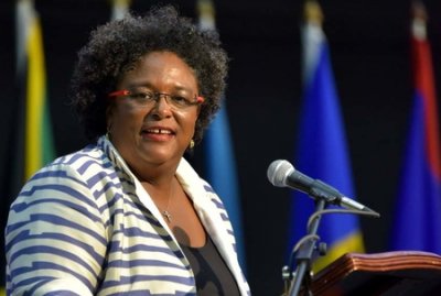 Barbados Prime Minister Mia Mottley during her address at the CARICOM Heads of Government meeting in Montego Bay, Jamaica. (GP)