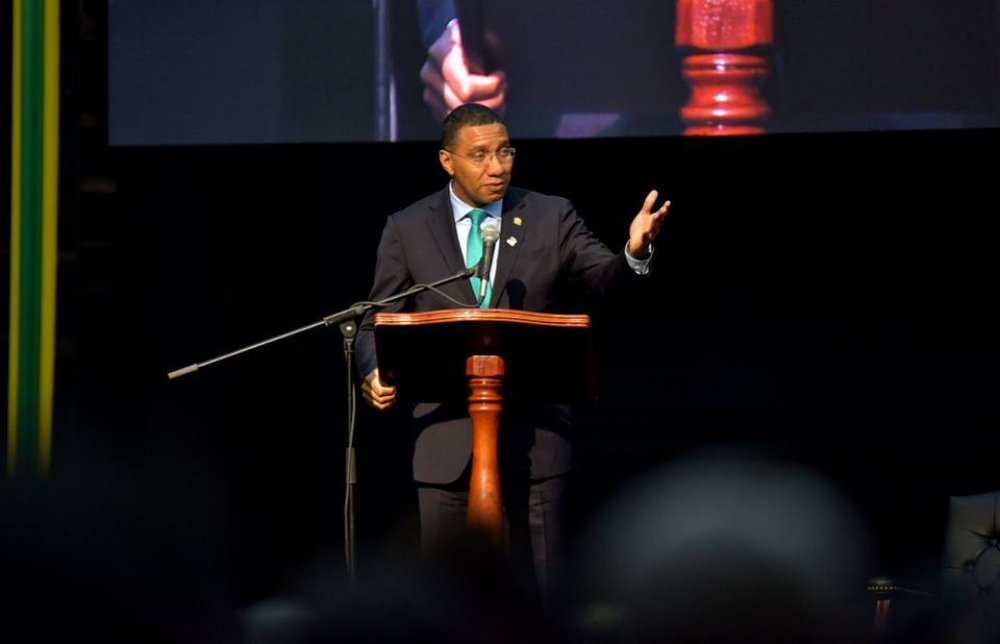Chairman of the CARICOM and Prime Minister of Jamaica, the Most Hon. Andrew Holness, addressing the 39th Regular Meeting of CARICOM Heads of Government (Photo via JIS