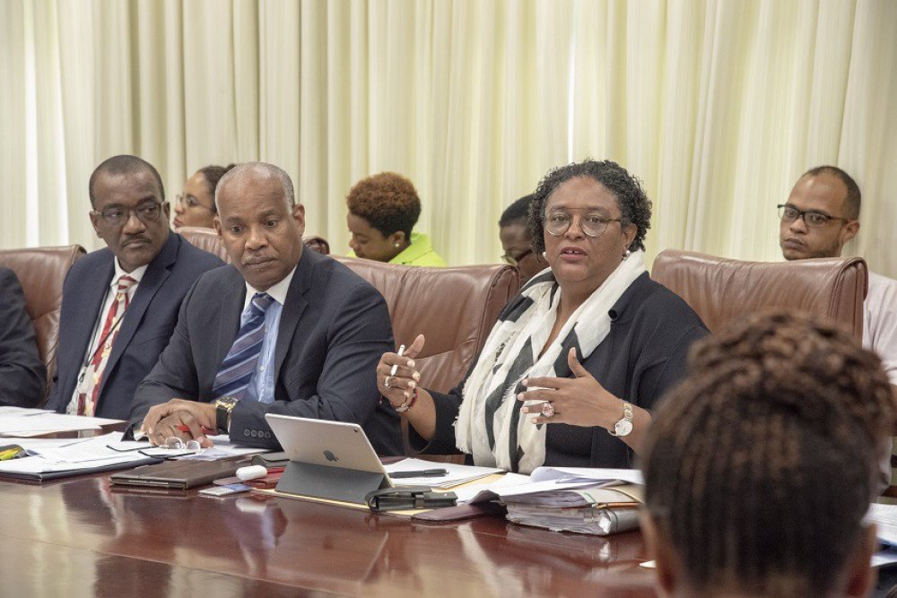 Barbados PM Mia Amor Mottley and key stakeholders at the meeting to review CSME-related decisions that were taken at the recently concluded 39th Regular Meeting in Jamaica (Photo via BGIS)